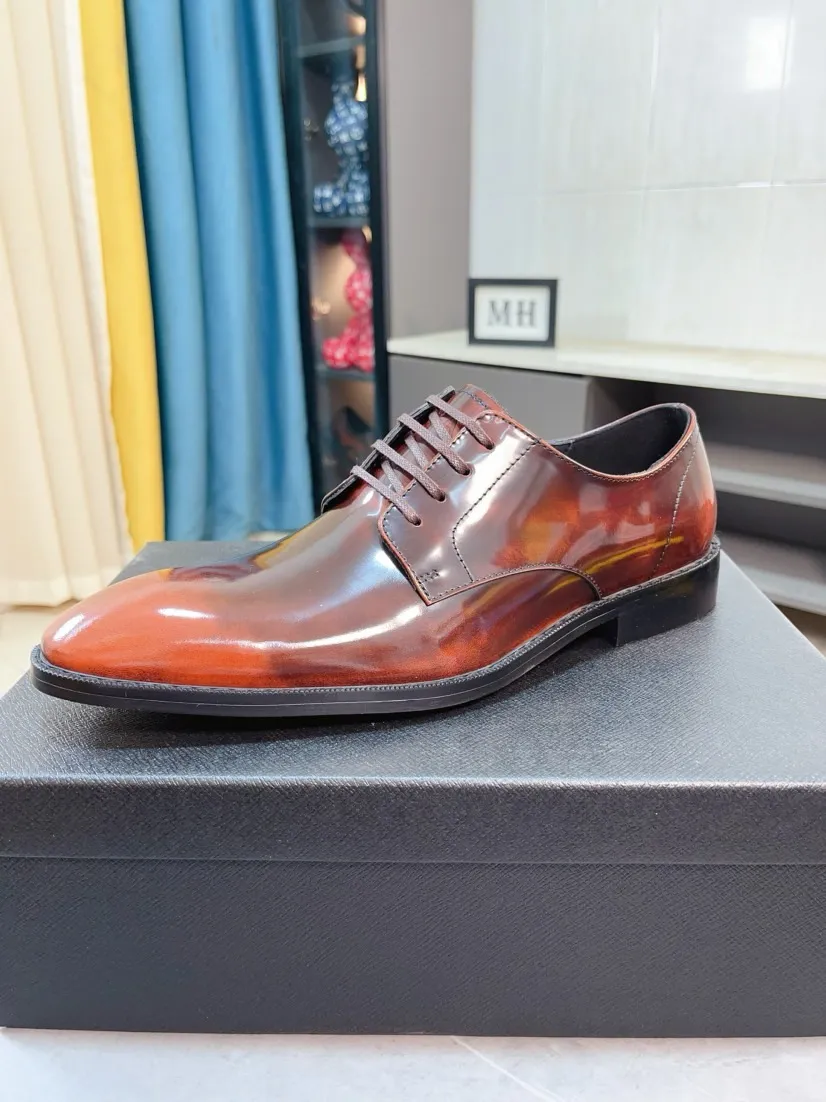 Men's shoes 💰560🌹🌹[Prada leather shoes] Top purchasing agency Original imported Italian custom-made cowhide leather surface, ➕Fully imported water-dyed breathable cowhide lining, original factory special molded sole, super comfortable, size: 38-44